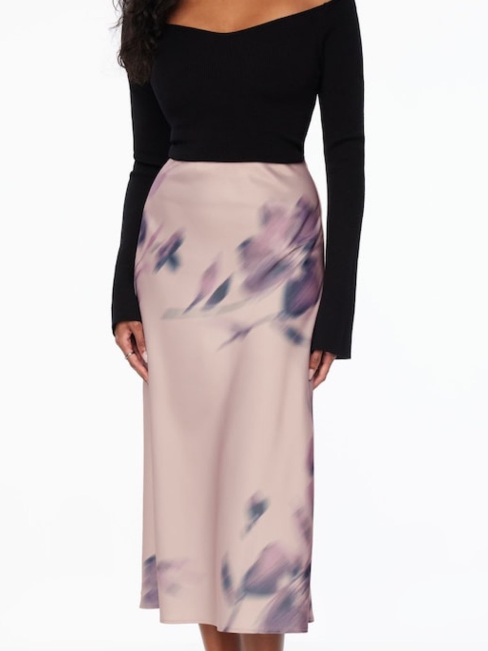 Blush Pink Floral Slip Midi Skirt